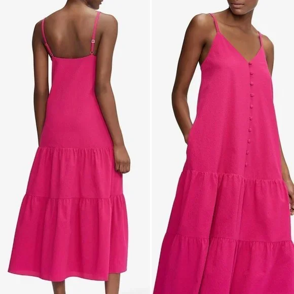 NWT! TED BAKER Pink Barbie core Luanna V Neck Crepe Midi Dress Size 2 - Picture 2 of 5